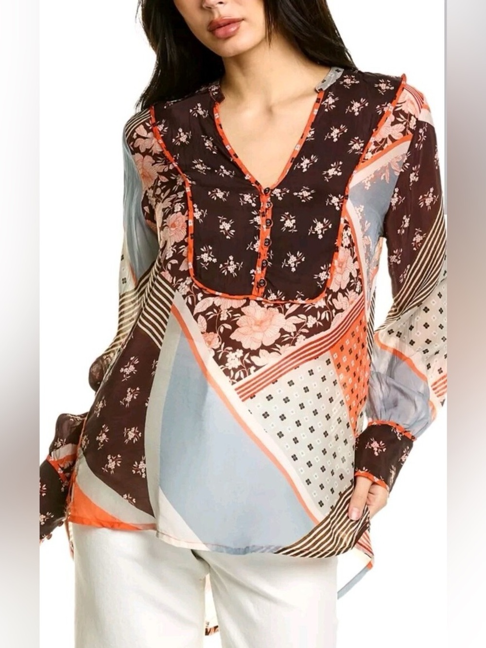 Johnny Was Roslyn Toni Blouse Career Top Brown Floral